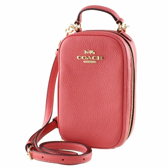 NWT COACH LEATHER Eva Phone Crossbody Watermelon Pink Detachable Strap - Picture 7 of 12